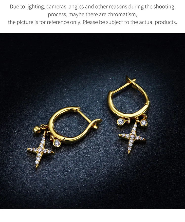 Bamoer Glory Cross Star очаровательные Подвесные серьги для женщин золотые 925 пробы серебряные ювелирные изделия Brincos GAE230