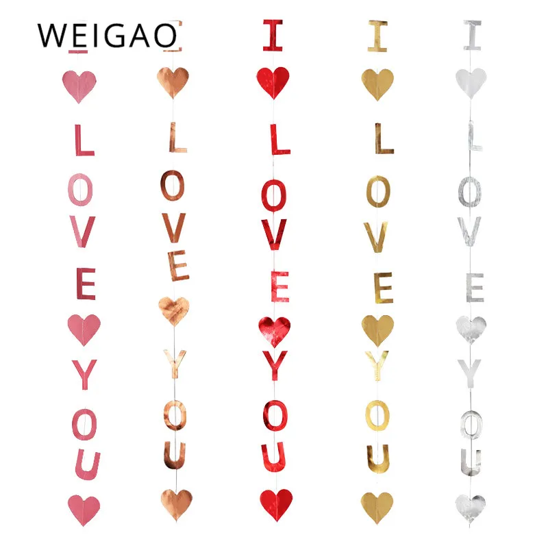 

WEIGAO Rose Gold/Red I LOVE YOU Paper Garlands Hanging swirl Decoration Heart Banner Bunting for Valentine Day Wedding Marriage