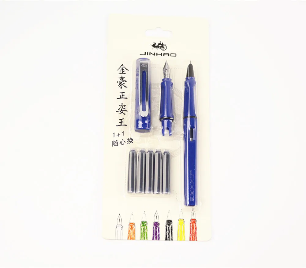 JIN HAO 599 5pcs Blue Ink 2 PCS Medium And Fine Iraurita Pen Writing The Calligraphy Students |