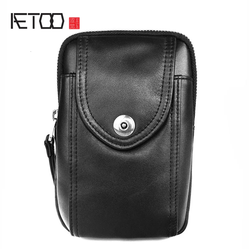 

AETOO Men's leather belt bag, small and light casual men's bag, fashionable first layer leather belt bag