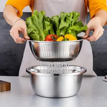 

3PCS/Set Kitchen Graters Multifunction Cheese Grater with Bottom Basin Stainless Steel Drain Basin for Vegetables Fruits Salad