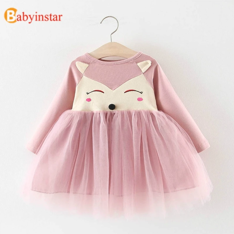 Babyinstar/осеннее детское платье милые детские праздничные платья с рисунком лисы для девочек, кружевные хлопковые детские платья принцессы для подростков