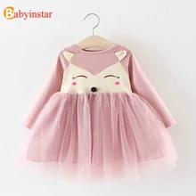 Babyinstar/осеннее детское платье милые детские праздничные платья с рисунком лисы для девочек, кружевные хлопковые детские платья принцессы для подростков