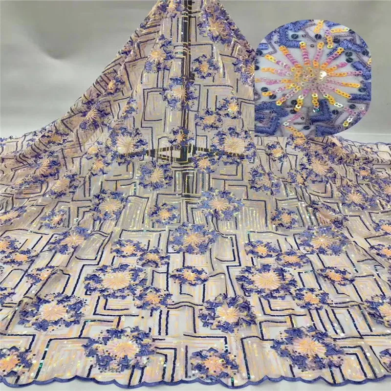 

2019 Hot High Quality African Nigerian Embroidery Sequins Organza French Mesh Net Sequence Lace Fabric for Africa Nigeria Party