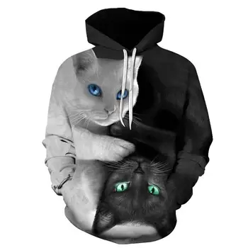

2019 3D Hoodies Men Hooded Sweatshirts two cat 3D Print hoody Casual Pullovers Streetwear Tops Autumn Regular Hipster hip hop