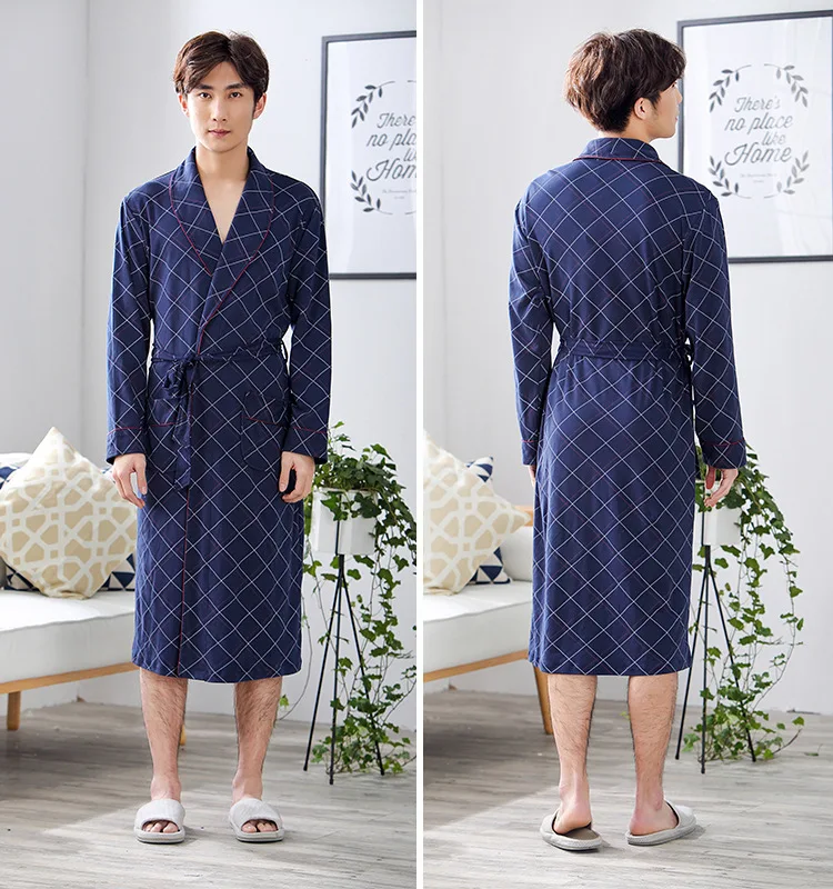 Высококачественный хлопковый мужской Халат с длинными рукавами, осенне-зимний банный халат, Мужская пижама банный халат в клетку, большие размеры, кимоно hombre