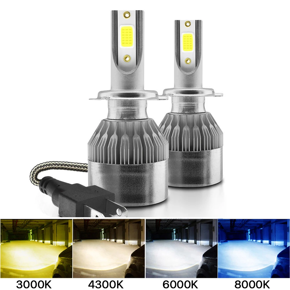 

2pcs Blub Auto Car H8 H11 H7 H4 H1 LED Headlights 6000K Cool white 8000K 3000K 8000LM COB Bulbs Diodes Automobiles Parts Lamp