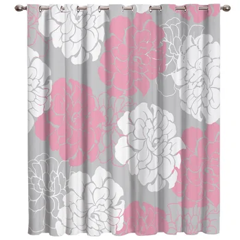 

Peony Flower Plant Living Room Curtains Kitchen Drapes Print Decor Kids Curtain Panels With Grommets Window Home Decoration