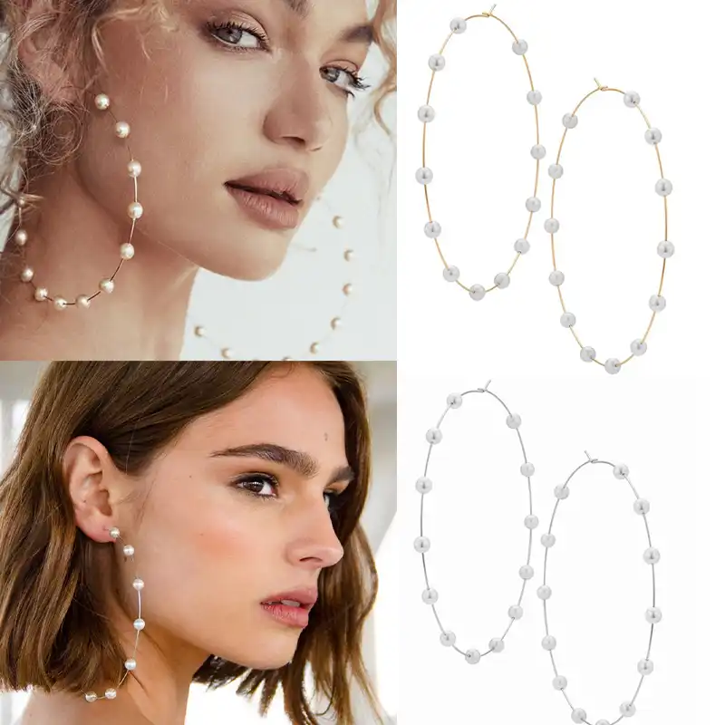 Жемчужные серьги-кольца для женщин большие круглые серьги большое Золотое кольцо обручи huggie серьги ювелирные изделия вечерние подарок 2019