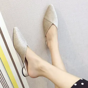 

Outside Med Hoof Heels Closed Toe Slides Women Summer Solid Slippers Fashion Leisure Ladies Shoes