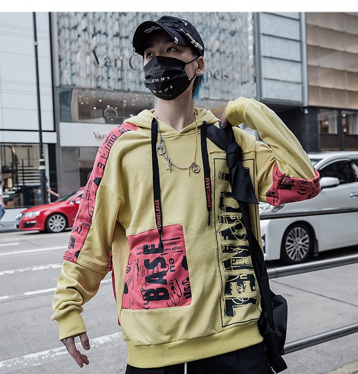 AELFRIC с буквенным принтом Лоскутные мужские толстовки с капюшоном Harajuku Уличная Повседневная хлопковая толстовка модные негабаритные с длинным рукавом