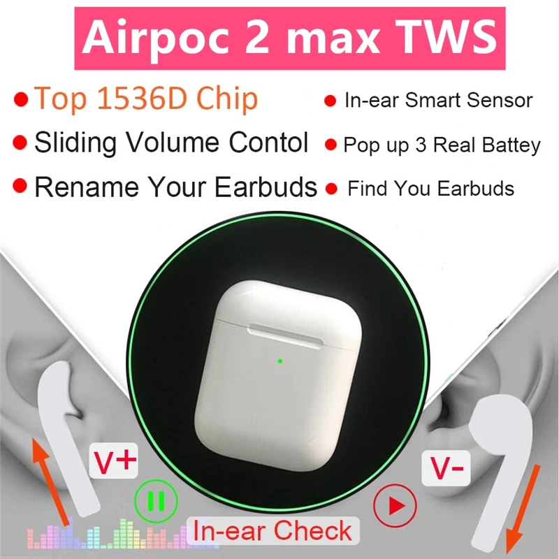 Airpoc 2 max Tws gps беспроводной Bluetooth наушники супер бас регулятор громкости наушники PK i5000 i9000 Pro i100000 Pro TWS ecouteur sans fil bluetooth auriculares bluetooth fone de ouvido headphone