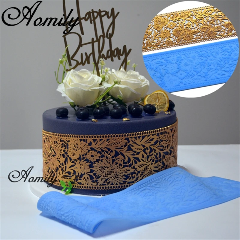 Aomily Noble Flower Lace Silicone Mold Wedding Cake Border Decoration Tool Fondant Cake 3D Mold Food Grade Mat Mould Baking