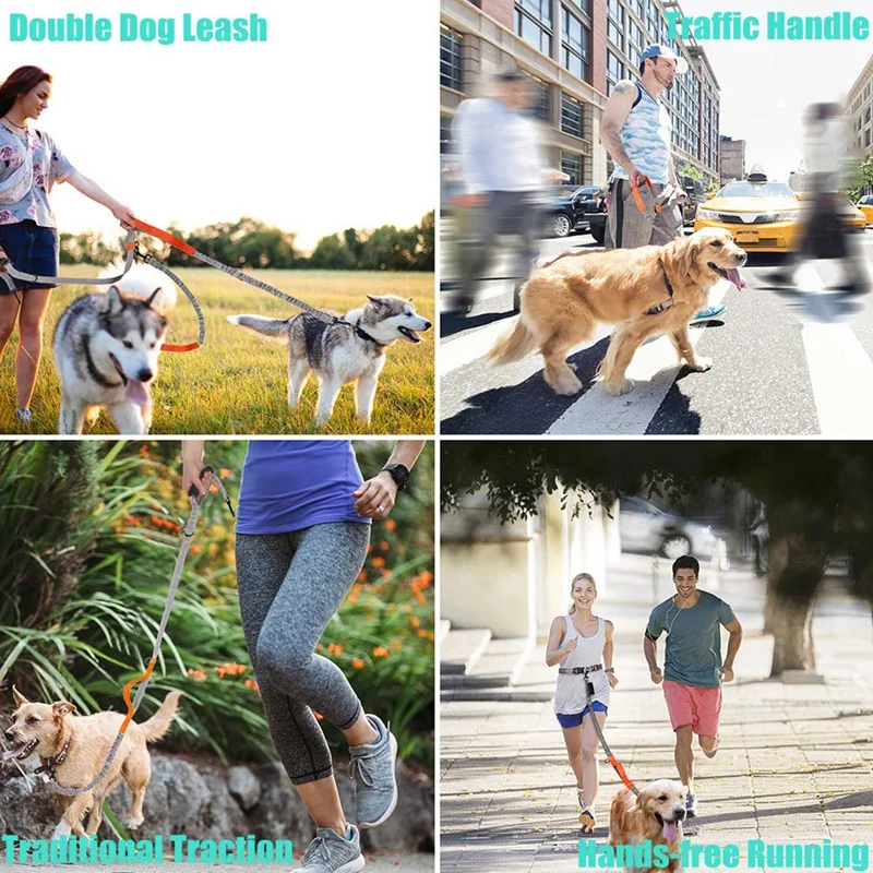Hands Free собачий поводок для прогулок, бега, тренировок, пробежек, сверхмощный двойной амортизирующий банджи собачий поводок, комплект для 2 собак, Wais
