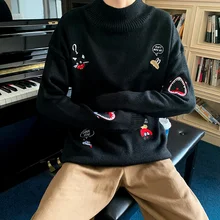 Ins Super Fire Couple Sweater Men Autumn And Winter New Lazy Wind Male And Female Korean Version Of Loose Embroidery Clothes Ins Super Fire Couple Sweater Men Autumn And Winter New Lazy Wind Male And Female Korean Version Of Loose Embroidery Clothes