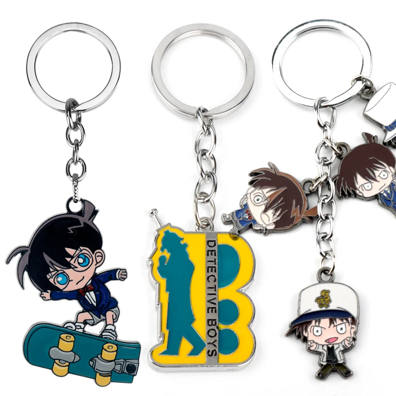 Anime Trinket Keychain Detective Boys Conan Keyrings Metal Cartoon