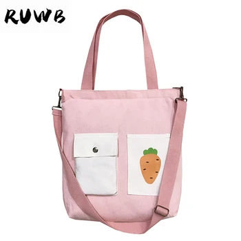 

RUWB Korean Style Luxury Handbags Women Bags Designer Pink Tote Bag Cute Girls Street Fashion Canvas Shoulder Bags Sac A Main