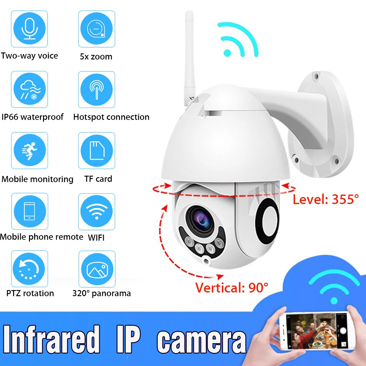 Беспроводная wifi ip-камера 1080P двухсторонняя голосовая IP66 Водонепроницаемая наружная домашняя ИК камера наблюдения