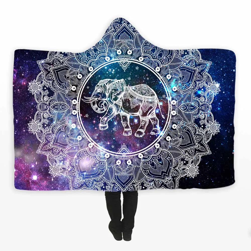 

Mandala Blue India Elephant Hooded Blanket Bohemian Coral Fleece Blanket Soft On Sofa Bed Wrapped Shawls Throw Weighted Blankets