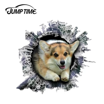 

Jump Time 13cm x 12.2cm 3D Corgi Window Decal Glass Slag Decal Reflective Stickers Waterproof Car Styling Dog Decals