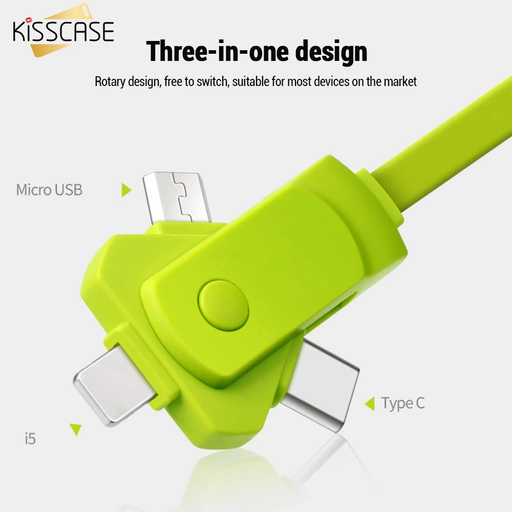 KISSCASE Универсальный 3 в 1 2.4A type-C кабель Micro USB кабели type-C кабель Micro USB телефон зарядное устройство кабели адаптер для samsung S10