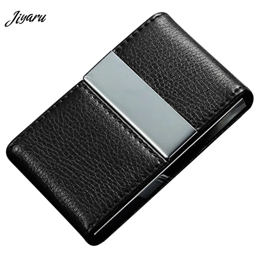 

2019 Business Card Holder Faux Leather Card Case Stainless Steel Card Holder ID Credit Card Case Cover for Women Man