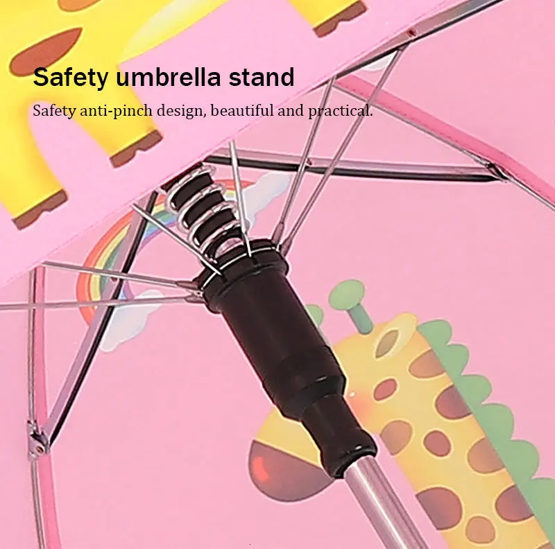 Safety Portable Children Umbrella Student Umbrella Cartoon Animal Pattern Long Handle Umbrella Wedding Shooting Tool