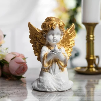 

Souvenir "Angel with a bird" white and gold, 17 cm