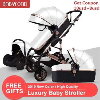 

Babyfond stroller EU standard Baby Stroller 3 in 1 With Car Seat High landscape bb car Fold Baby Carriage 0-3 Year Prams newborn