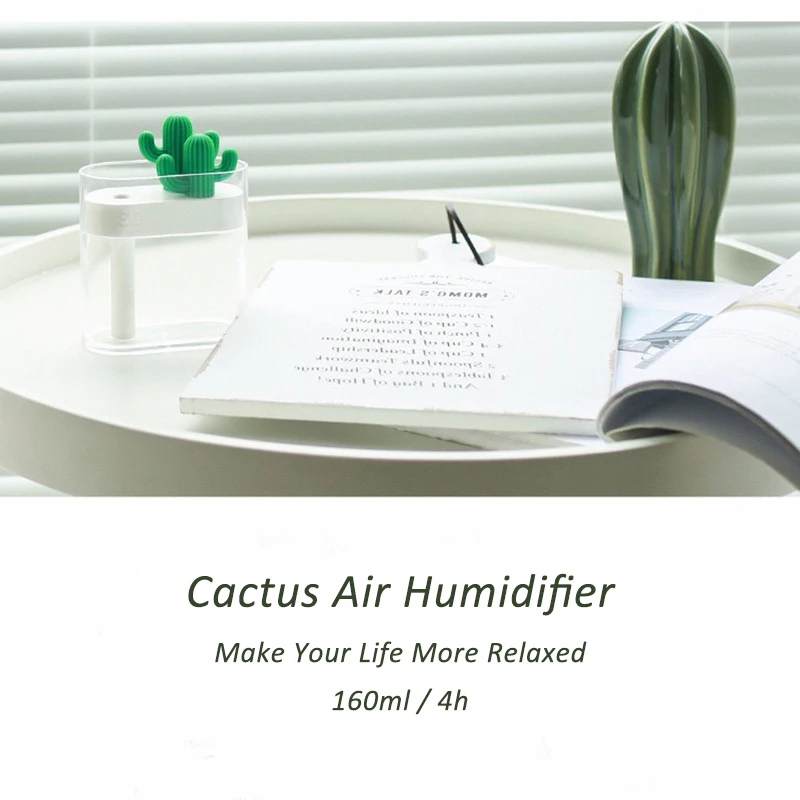 ELOOLE USB Ultrasonic Air Humidifier Cactus Aromatherapy Diffuser Air Mist Maker Aroma Humidification For Home Car Office