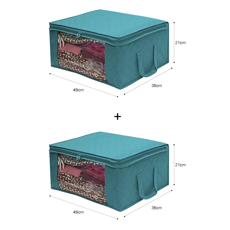 Blue 2Pcs Складной Костюмы коробка для хранения из нетканого материала к ткани одежде с помощью Организатор корзины с ручками с прозрачным окошком, на молнии, сумка для хранения - Цвет: Blue 2Pcs