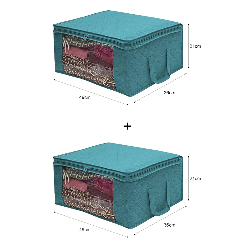 Складной Костюмы коробка для хранения из нетканого материала к ткани одежде с помощью Организатор корзины с ручками с прозрачным окошком, на молнии, сумка для хранения - Цвет: Blue 2Pcs
