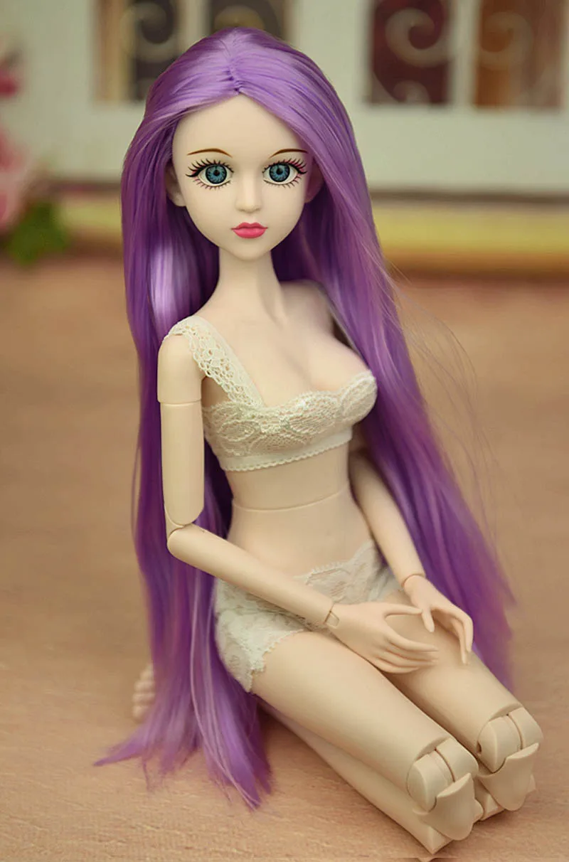 46 см Оригинальная кукла тело и голова фиолетовые волосы 1/4 BJD Обнаженная кукла Синьи 3D настоящие глаза голый макияж кукла для косплея DIY куклы - Цвет: naked doll