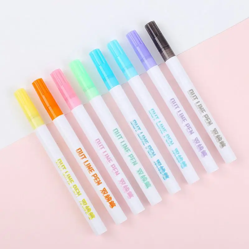 8pcs/set Double Line Fantasy Fiber Head Fluorescent Marker Pen Highlighte DIY