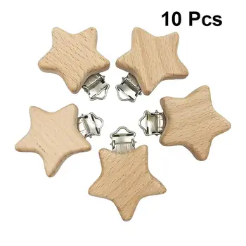 

10pcs Baby Pacifier Clip Infant Pacifier Clip Wooden Teething Soother Clip Nipple Clip Five Star Shape Design Baby teethers diy