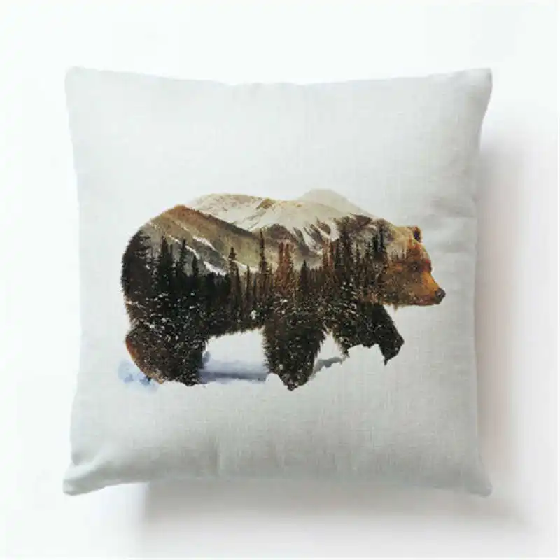 1" лесной медведь льняная подушка из хлопка с эффектом памяти Чехол Подушка домашний декор - Цвет: 4