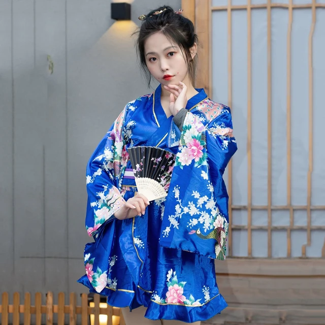 Panitay 6 piezas de disfraz de geisha de Halloween para mujer, bata de  kimono japonés, bata de cosplay Yukata, vestido de satén con flores,  albornoz