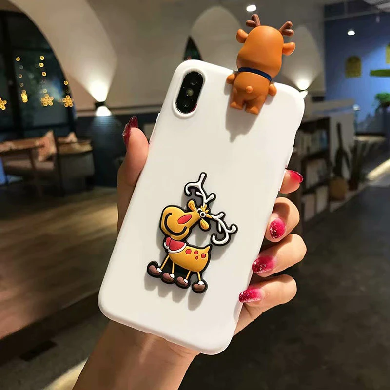 Веселый Рождественский мультяшный чехол для телефона iPhone 11 11Pro Max XR XS X XS Max 7 8 6 6S Plus 3D Снеговик и олень мягкая задняя крышка подарок - Цвет: T4
