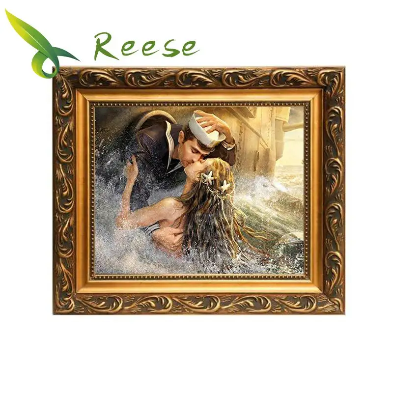 

New Modern Style Needle Arts Craft Full Diy Shine Round Diamond Embroidery Painting Rhinestones Kit Kiss Of Mermaid And Sailor