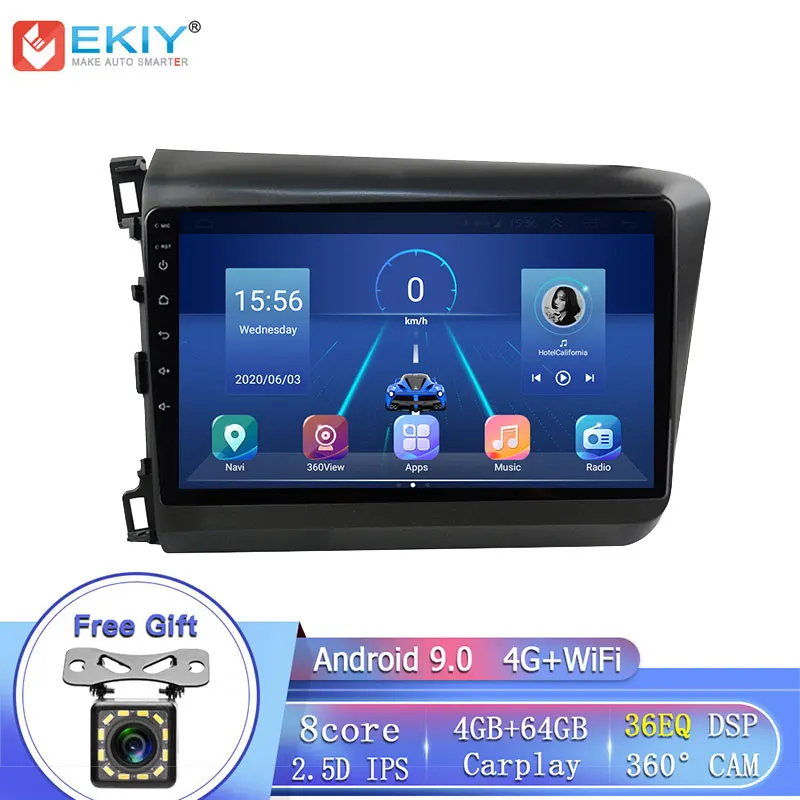 EKIY 8 ядер 9 &quotIPS DSP Android 0 для Honda Civic 2012 2015 автомобильный Радио мультимедийный плеер