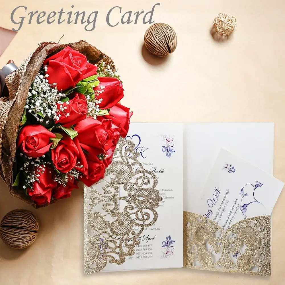  10PCS European Style Glitter Invitations European Style Laser Cut Wedding Invitations Holiday Greet - 4.00009E+12