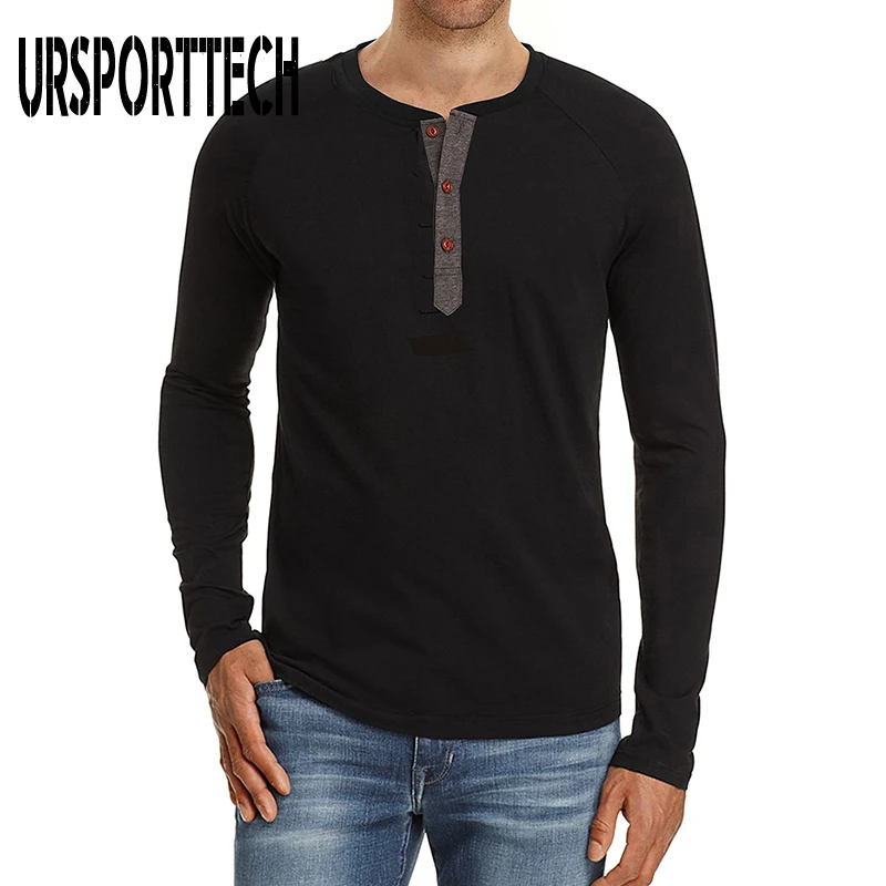 URSPORTTECH camisetas de manga larga para hombre, camisas informales ajustadas, transpirables, de Color sólido, diseño de botones a la moda, para primavera y otoño|Camisetas| AliExpress