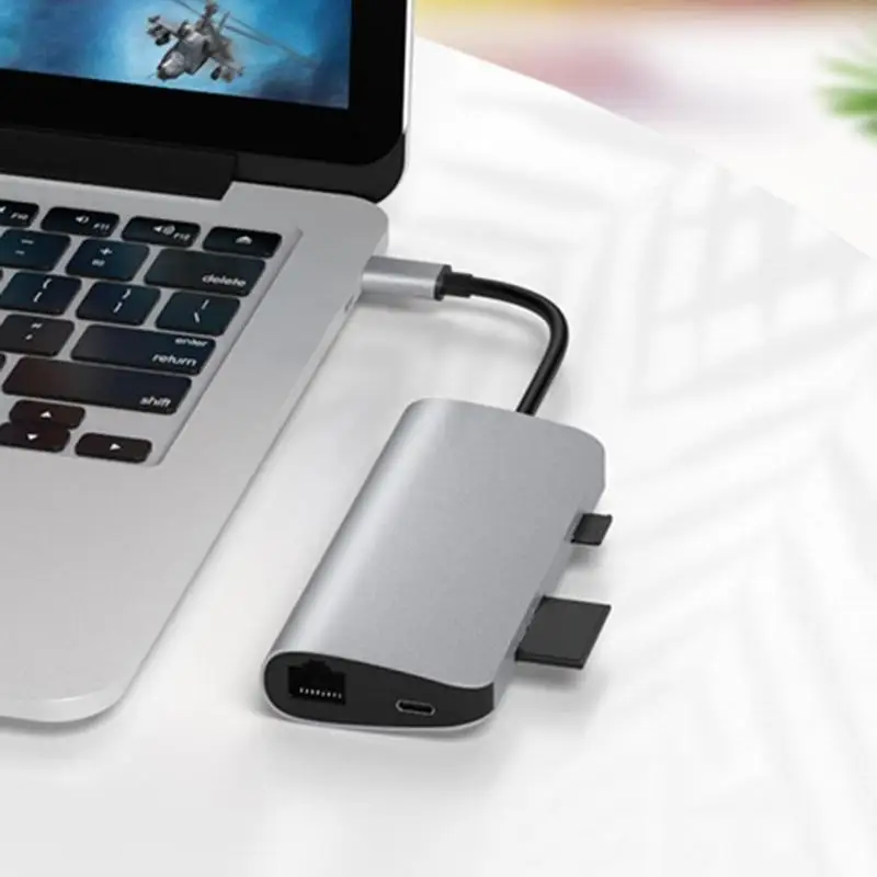 Горячая 8 в 1 type-C адаптер нежной текстуры тип-c к HDMI+ PD+ 3 USB 3,0+ RJ45+ TF+ карта памяти док-станция адаптер
