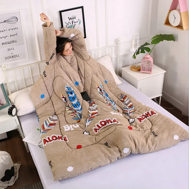 

Multifunction Lazy Quilt with Sleeves Winter Warm Thickened Washed Quilt Blanket 120*150 For Children