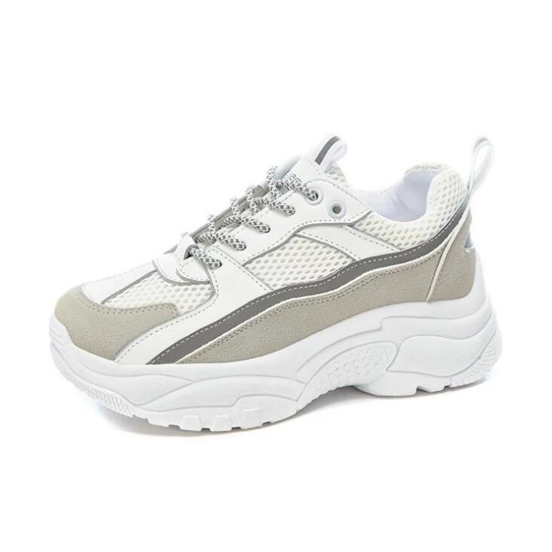 Светоотражающие кроссовки; женская модная спортивная обувь для бега; повседневная спортивная обувь на плоской подошве; кроссовки; дышащая обувь тапочки; hombre - Цвет: white