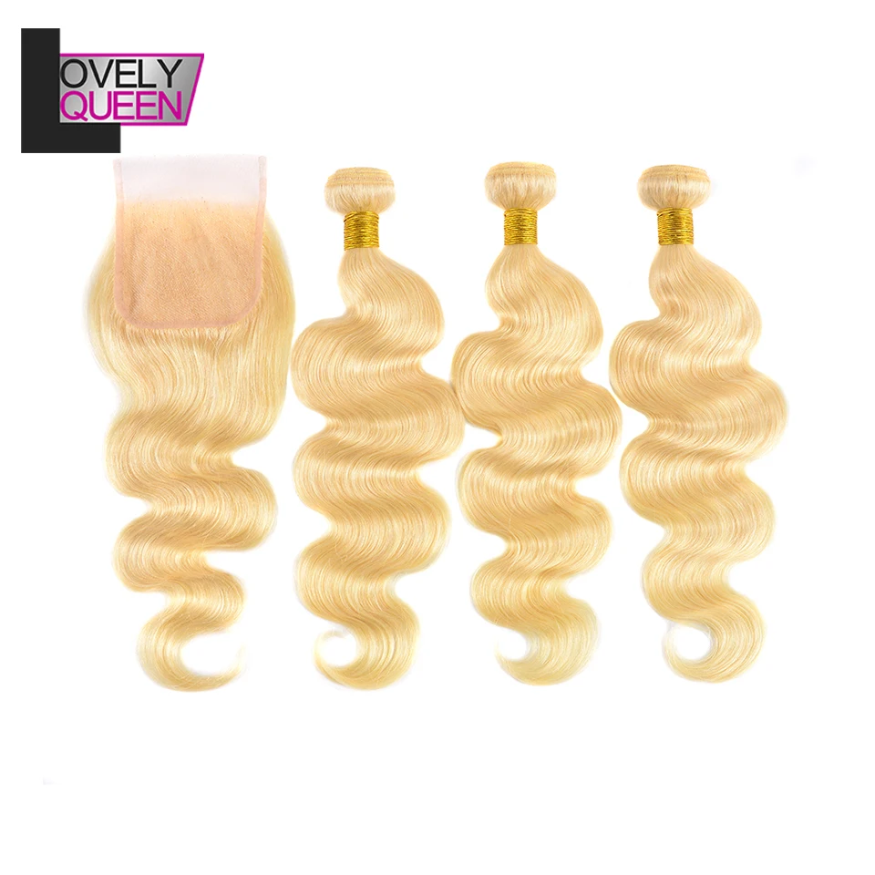 

LOVELYQUEEN Hair Brazilian Body Wave 613 Bundles Blonde Bundles with Closure 3 Bundles Closure Honey Blonde
