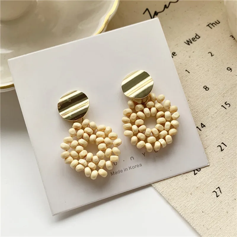 

Bohemian Women Ethnic Big Circle Round Vintage Earring Handmade Metal Wooden Bead Drop Earring Beach Party Vacation Fashion Gift