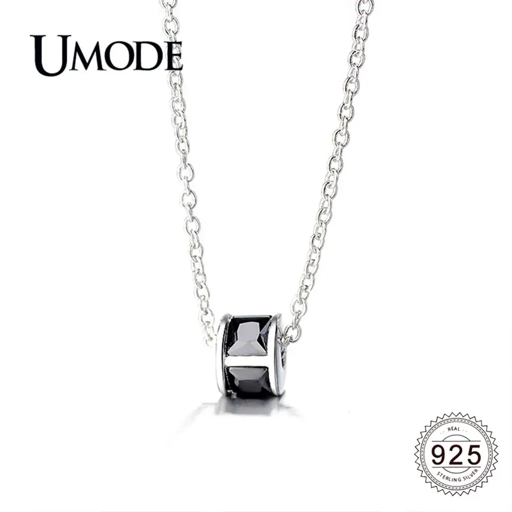 

UMODE 2019 New 925 Sterling Silver Black Zircon Round Bead Pendant Necklace for Women Long Link Chain Silver 925 Jewelry ALN0464