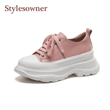 

Pink Mixed Colors Platform Shoes Women's Thick Bottom 2020Autumn New Genuine Leather High-Heel Lace Casual White Sneakers Women
