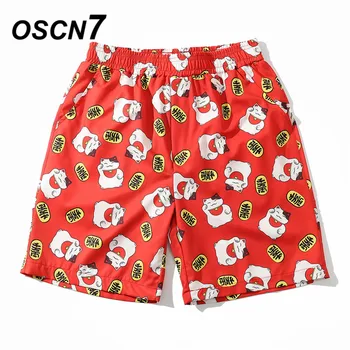 

OSCN7 Casual Streetwear Hawaii Print Oversize Beach Board Shorts Men 2020 Summer High Street Bermuda Short Pants Women 102